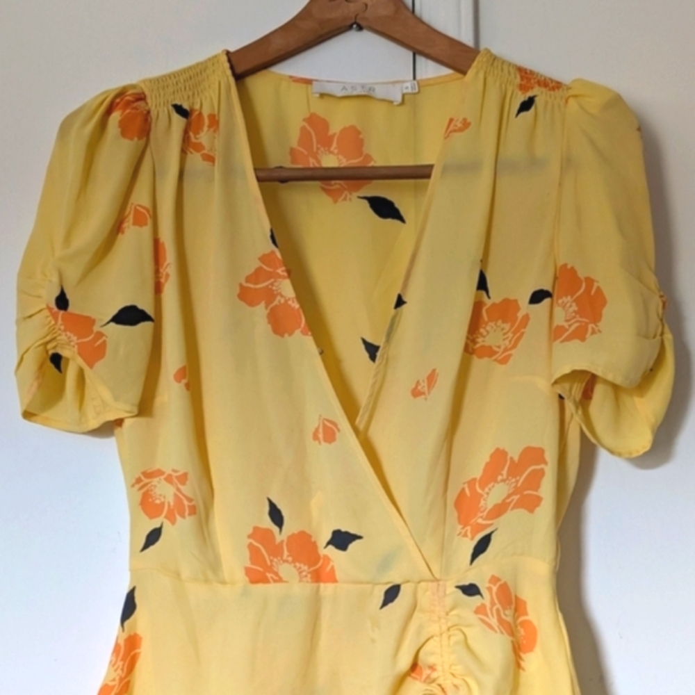 ASTR Yellow and Orange Floral Wrap Blouse